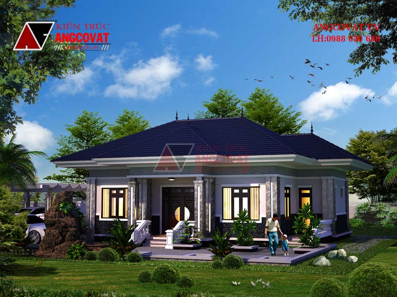 Thiết kế mẫu nhà đẹp trên đất vuông theo diện 1 tầng diện tích 130m2 BT104057